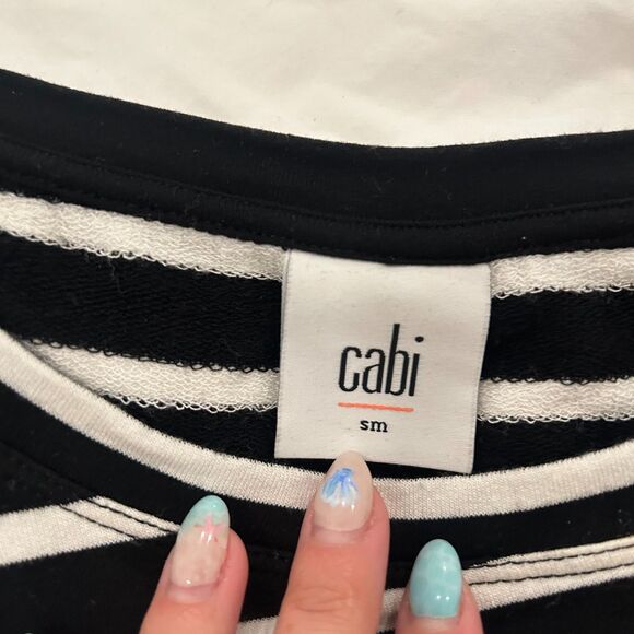 CAbi Short Sleeve Striped Criss Cross T-Shirt Black White Small - Picture 5 of 7